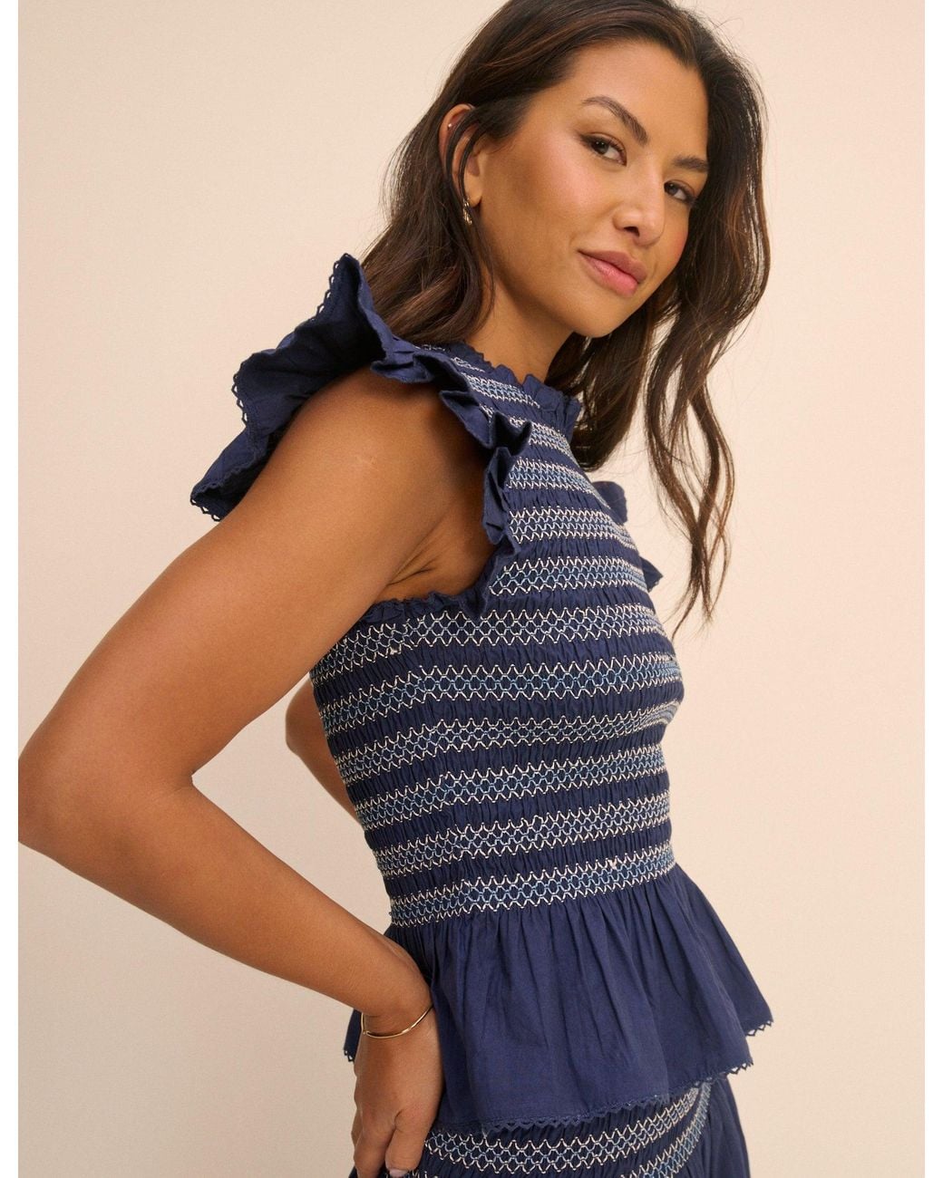 Nobody's Child Blue Shirred Peplum Top