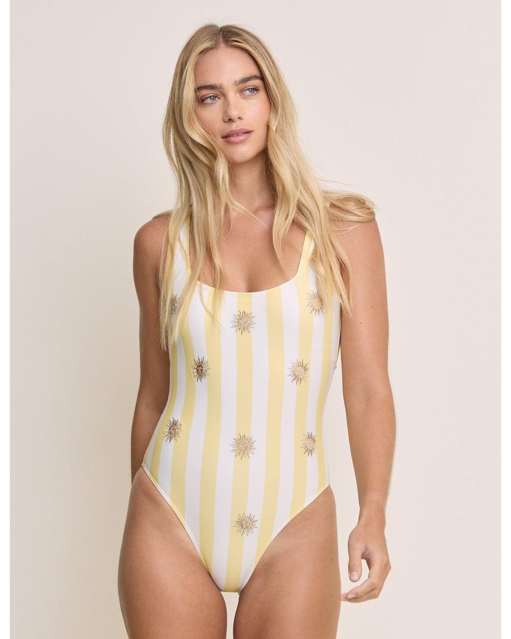 Nobody's Child Natural Striped Square Neck Swimsuit