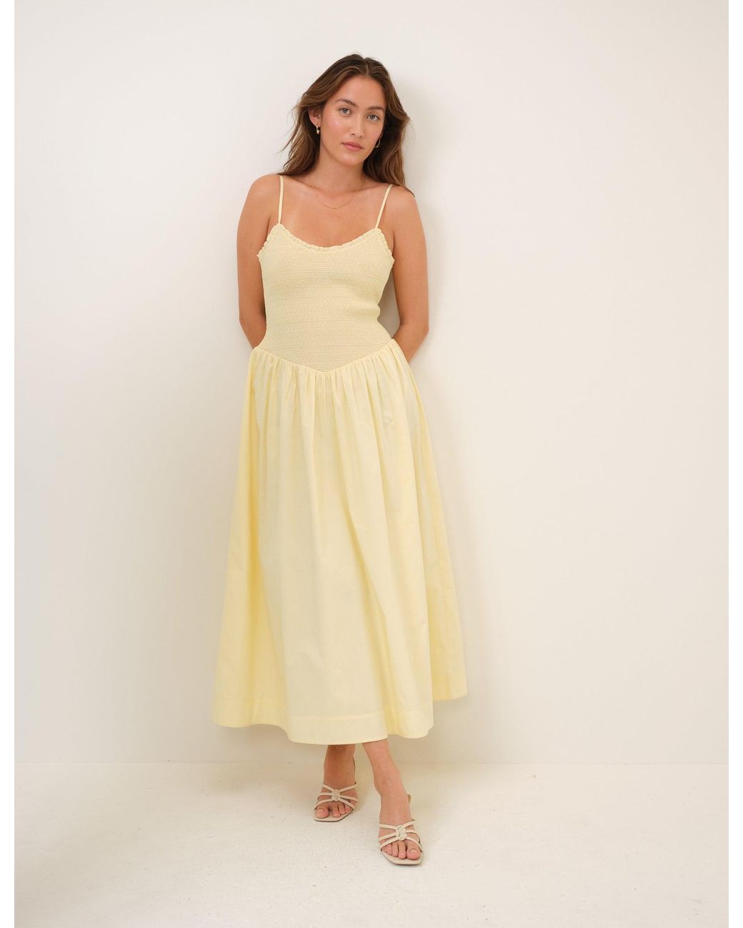 Nobody's Child Natural Butter Shirred Drop Waist Daisy Midi Dress