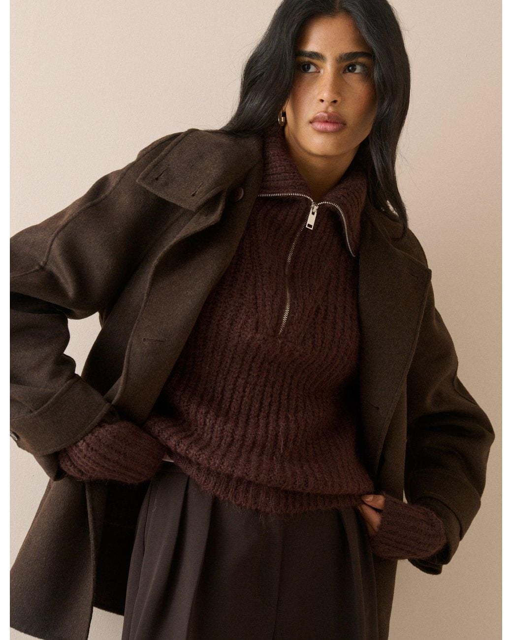 Nobody's Child Brown Wool-Alpaca Chunky Knit Jumper
