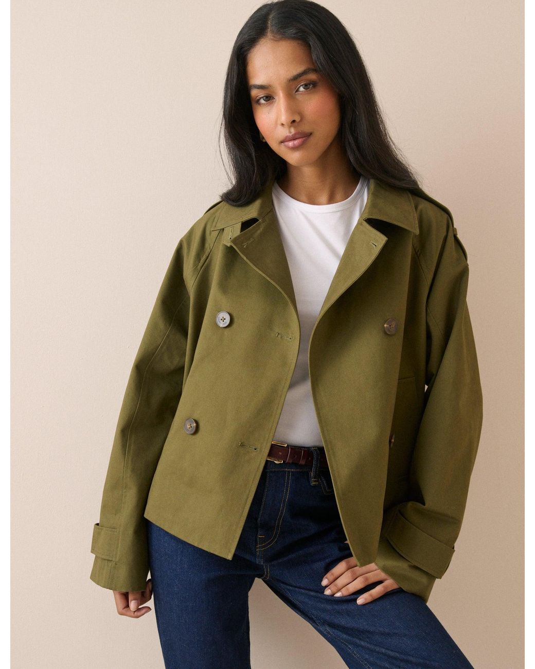 Nobody's Child Green Double Breasted Veloria Trench Jacket