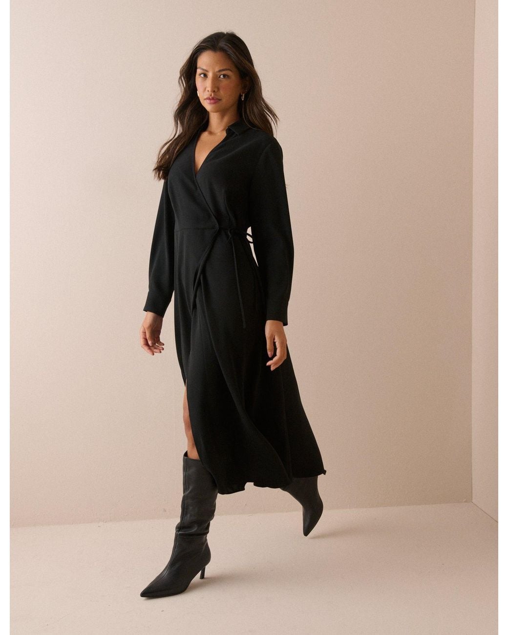 Nobody's Child Black Wrapover Winona Midi Dress