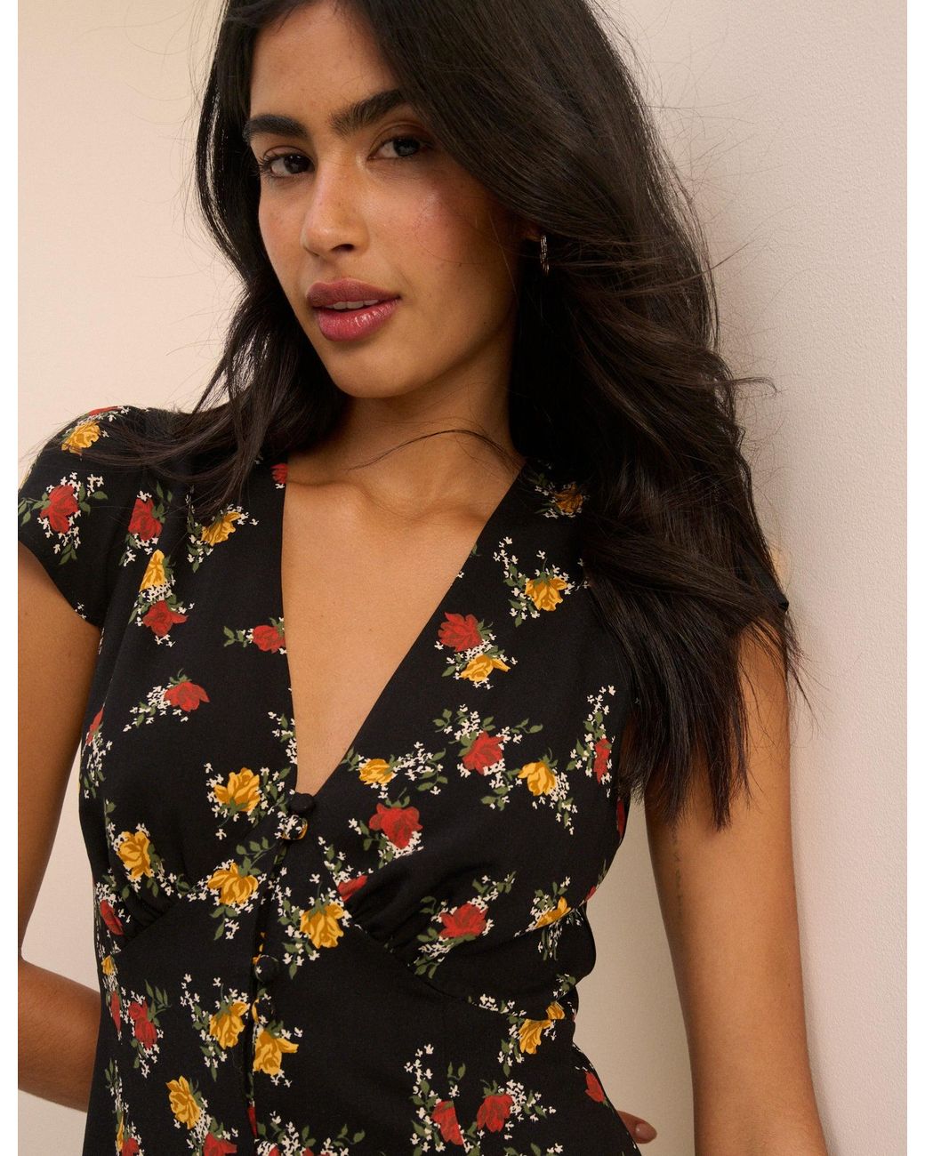 Nobody's Child Natural Floral Avery Midi Dress