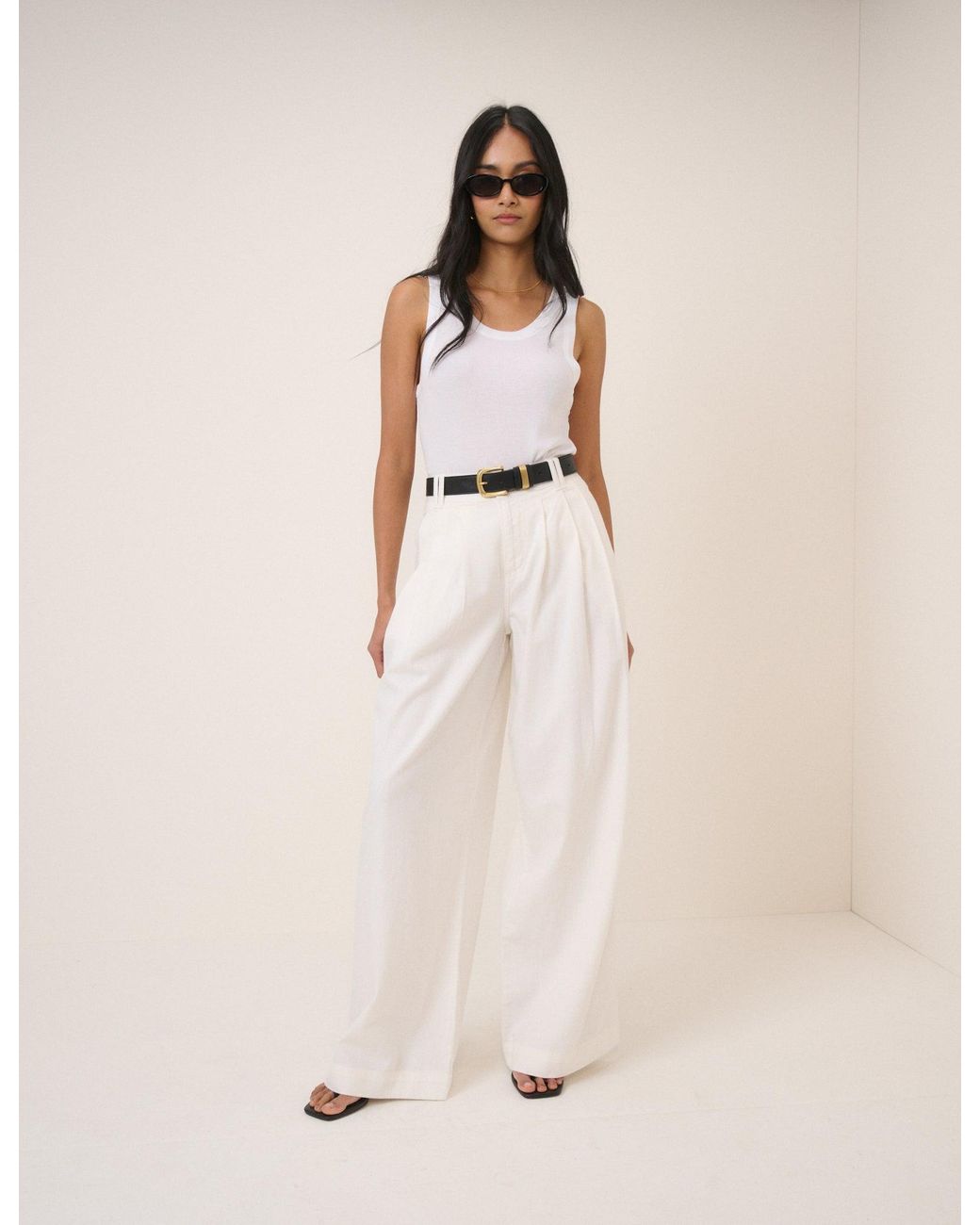 Nobody's Child Natural Pleated Wide Leg Trousers