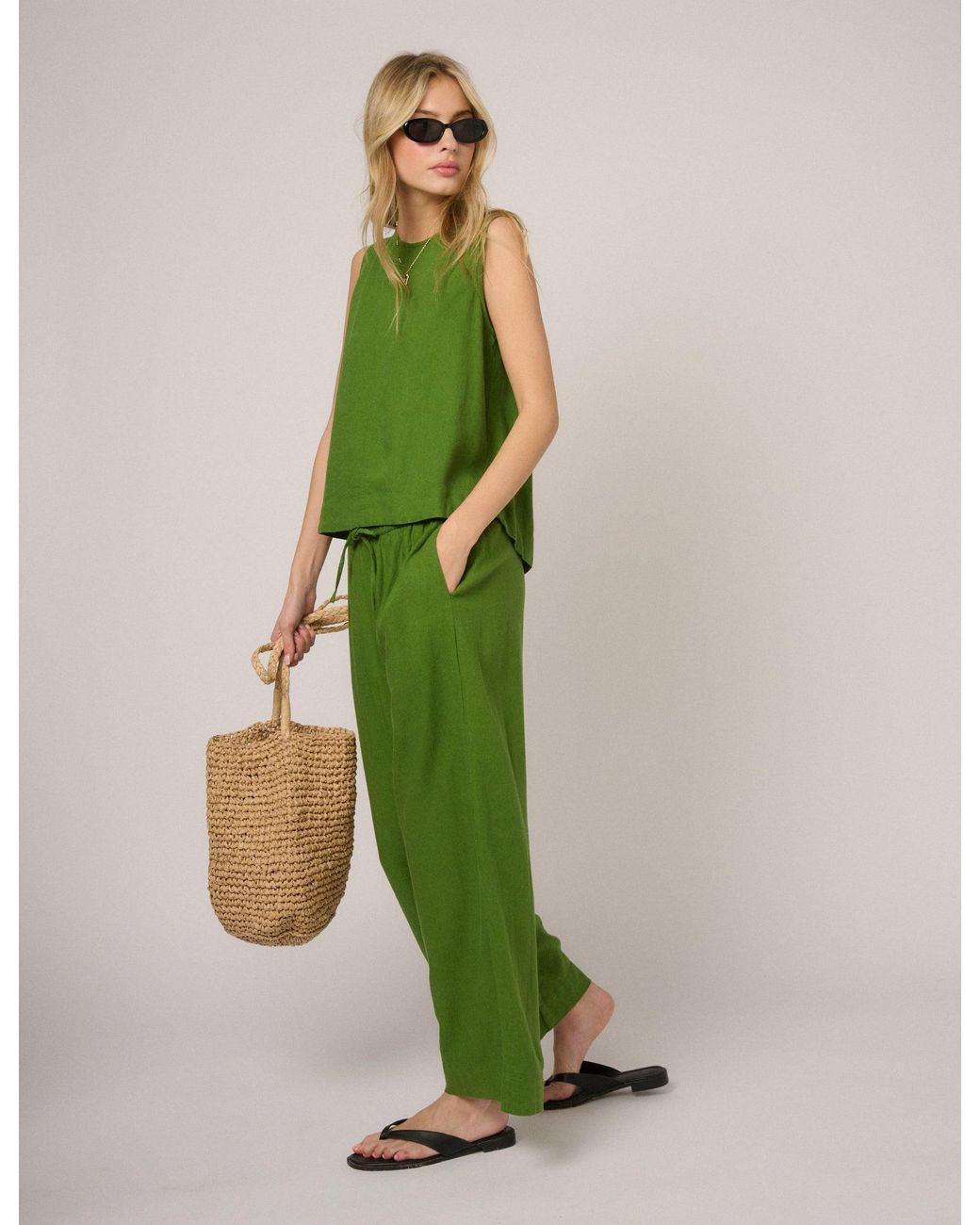 Nobody's Child Green Linen-Rich Sleeveless Swing Top