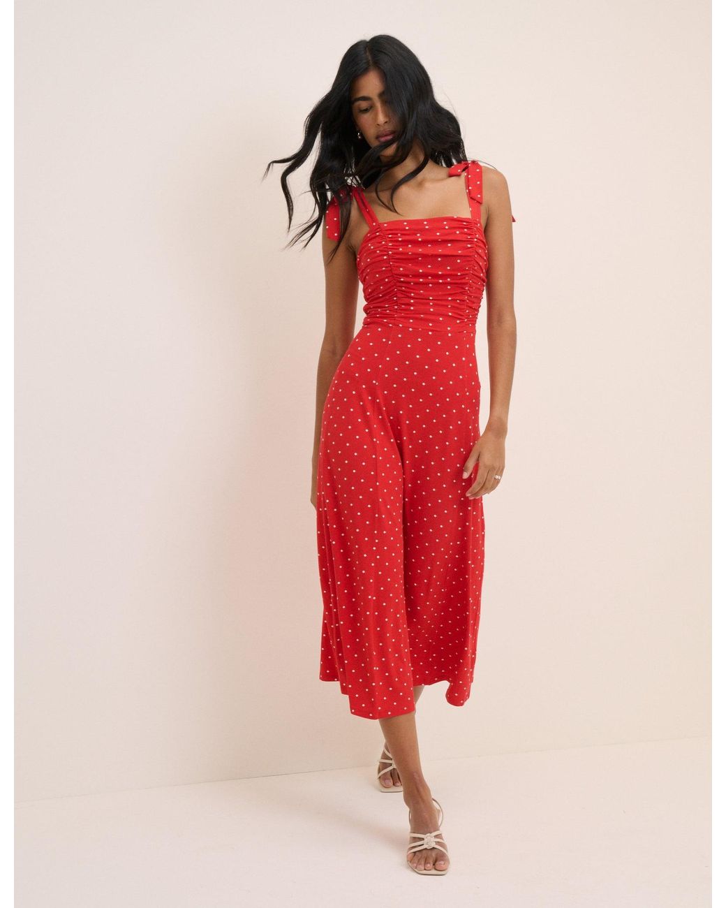 Nobody's Child Red Polka Dot Hattie Jersey Midi Dress