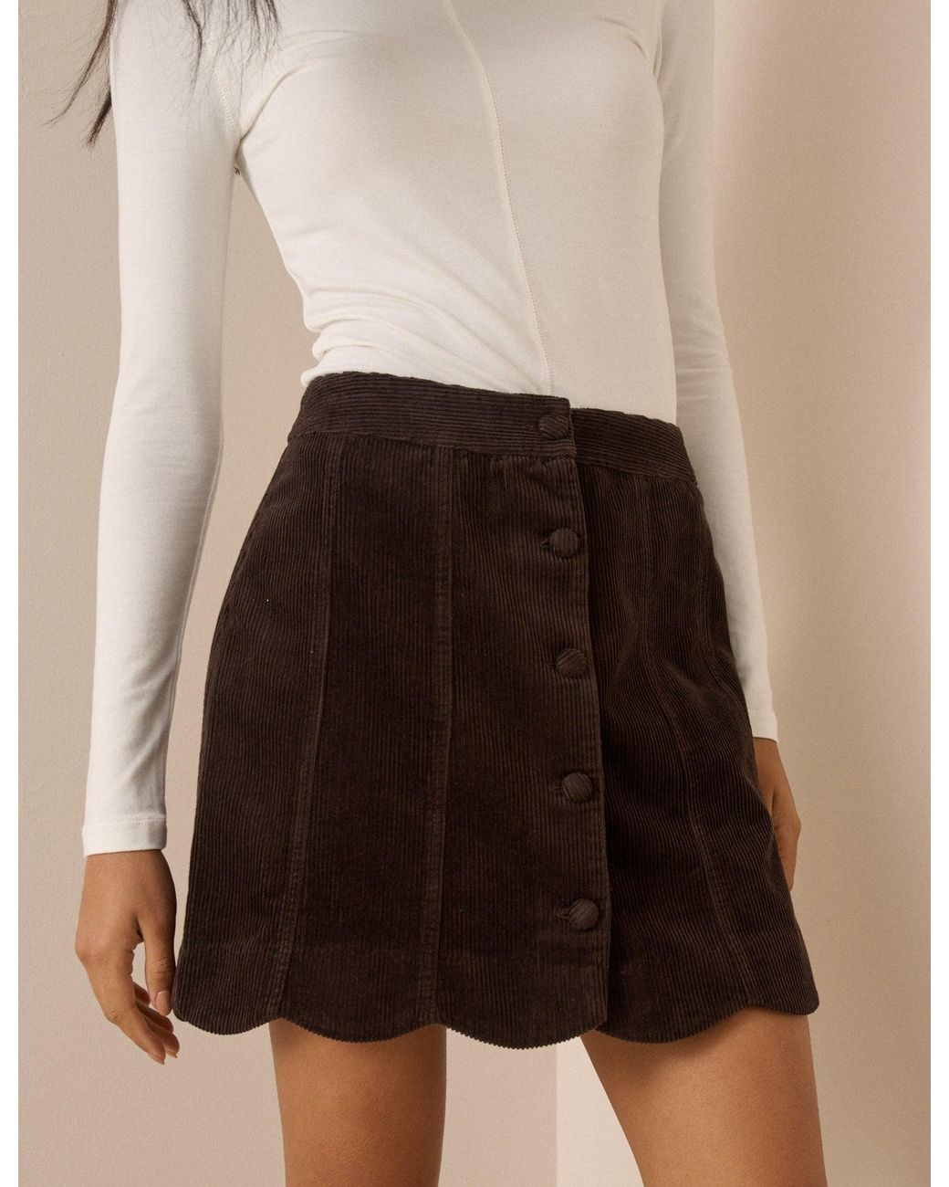 Nobody's Child Brown Cord Scallop Trim Mini Skirt