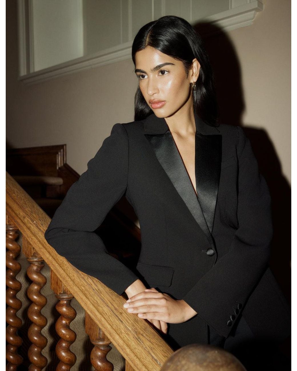 Nobody's Child Black Satin Lapel Tuxedo Blazer