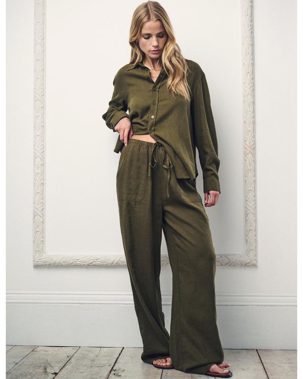 Nobody's Child Green Linen-Rich Wide Leg Trousers