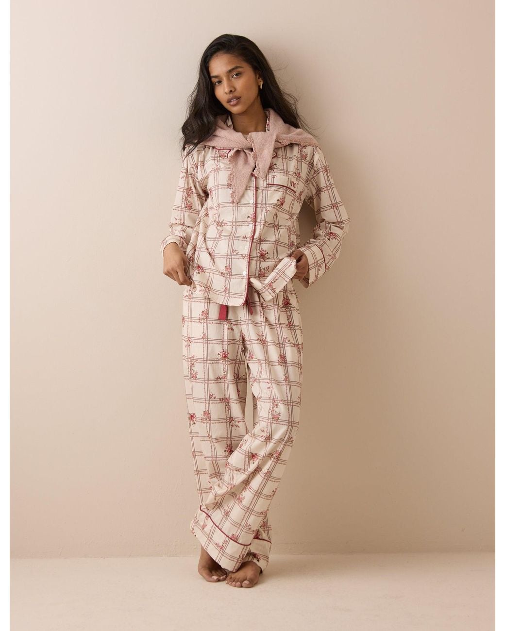 Nobody's Child Natural Check And Floral Pyjama Set