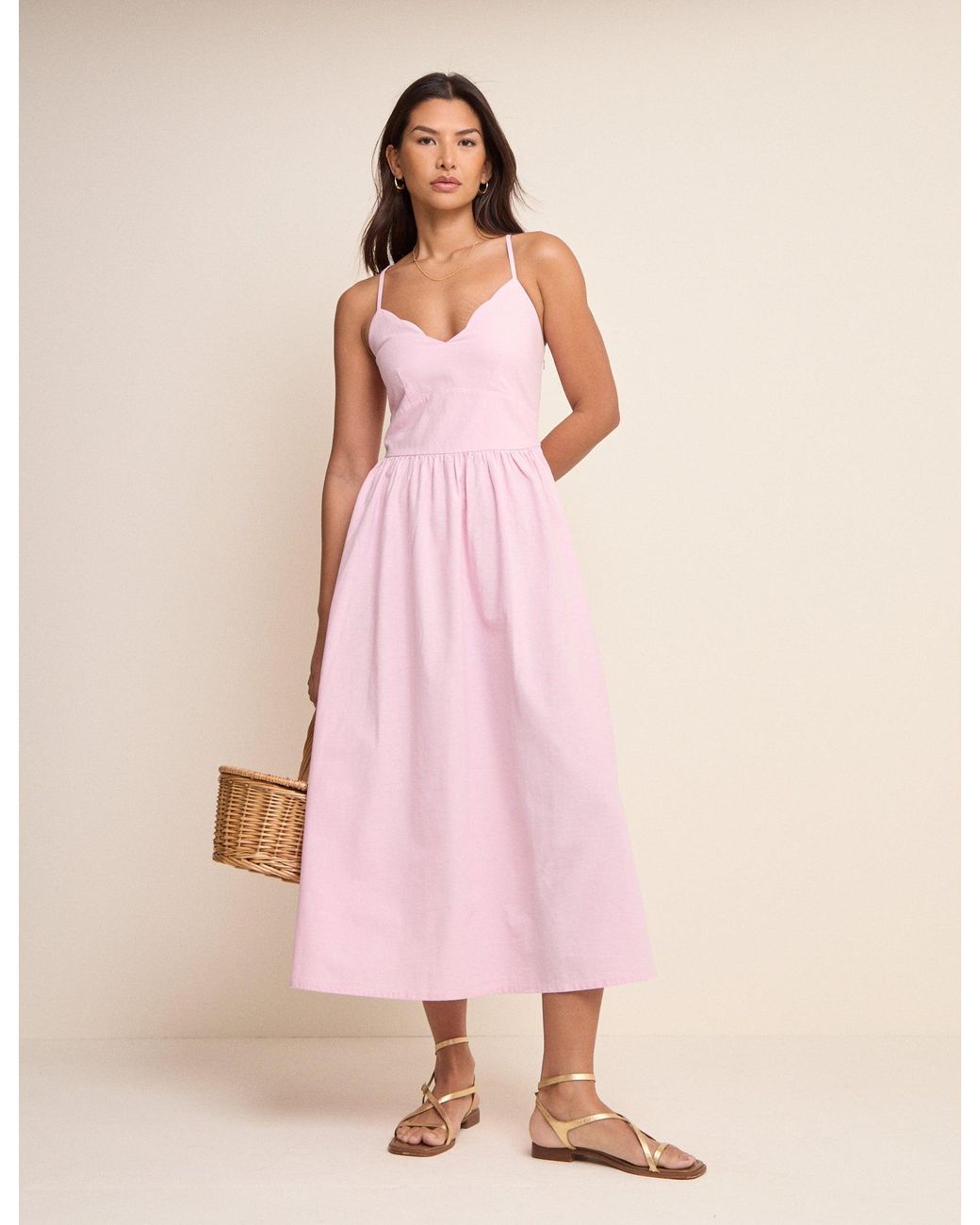 Nobody's Child Pink Scallop Trim Jenna Midi Dress