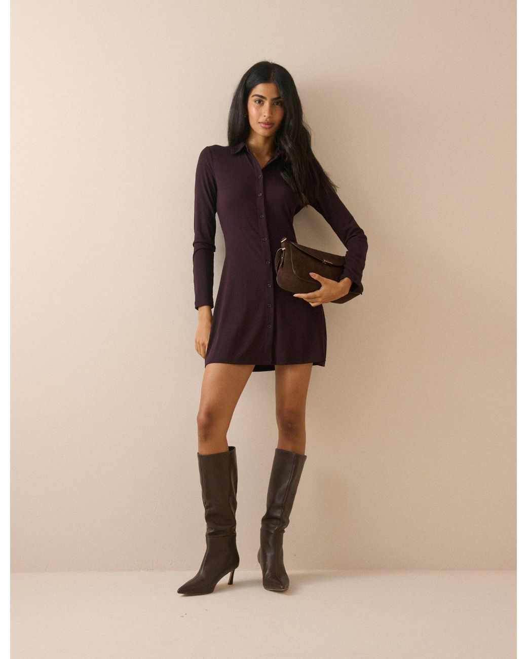Nobody's Child Natural Plum Jersey Collared Annabel Mini Dress