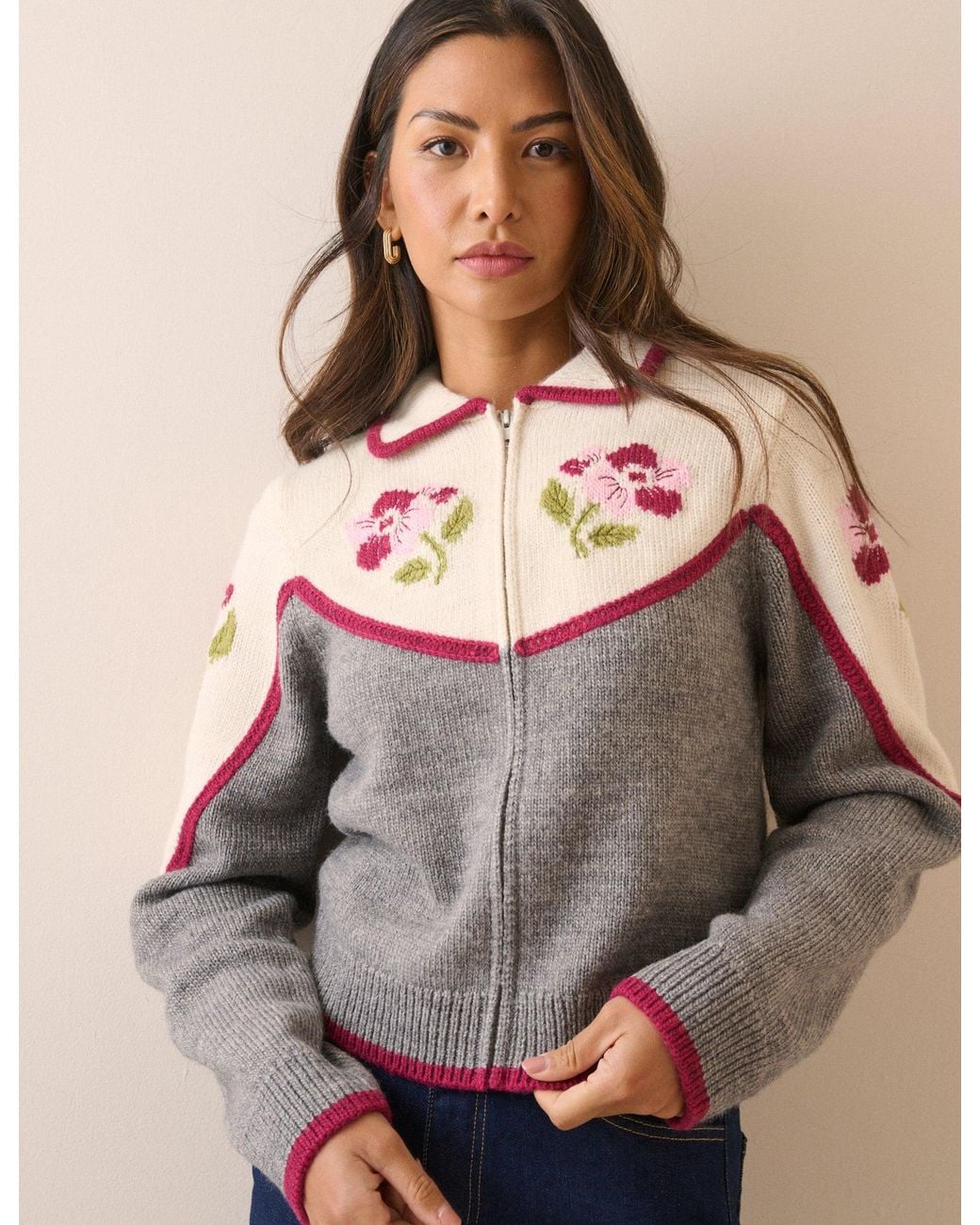 Nobody's Child White And Floral Knitted Jacket