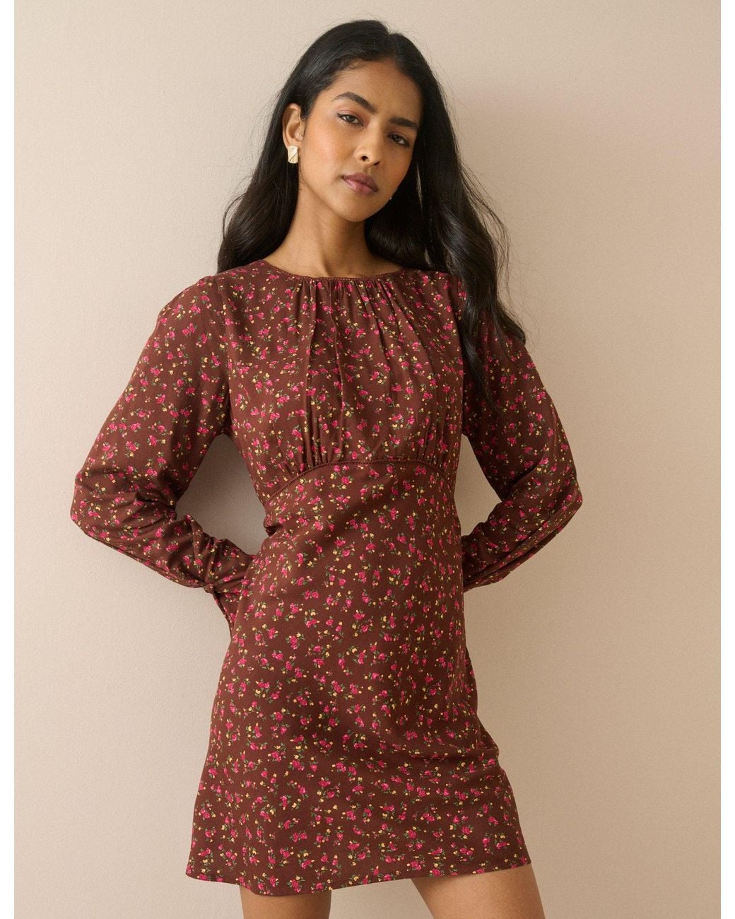 Nobody's Child Brown Chocolate Floral Sicily Mini Dress