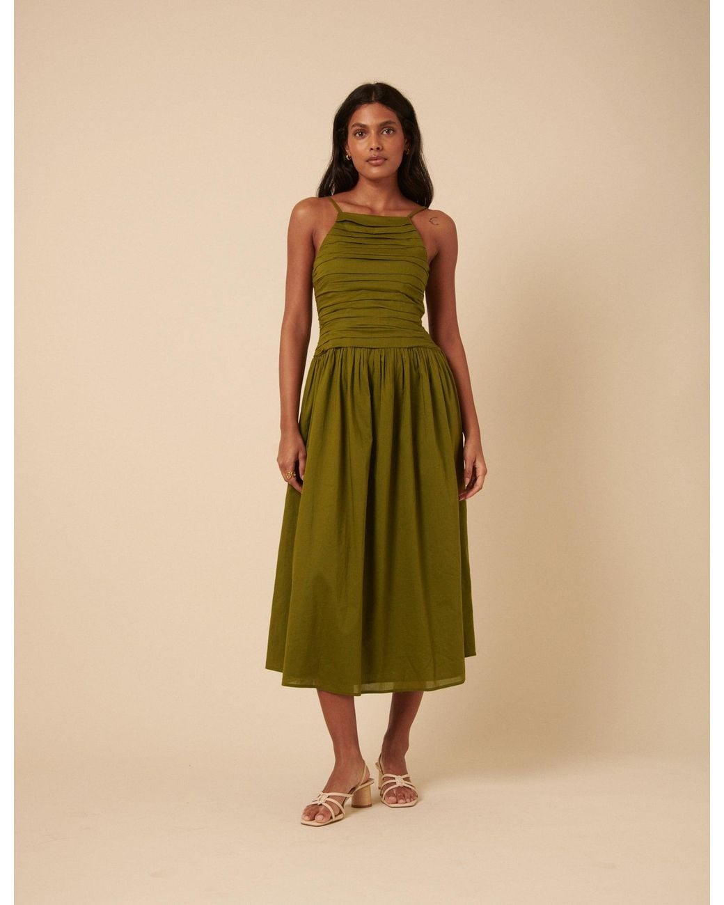 Nobody's Child Green Ruched Talia Midi Dress
