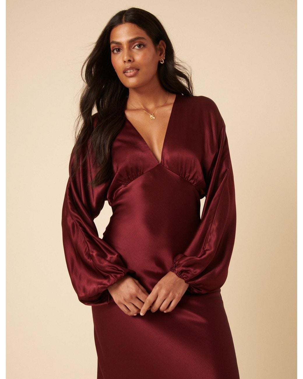 Nobody's Child Pink Burgundy Satin Allura Midi Dress