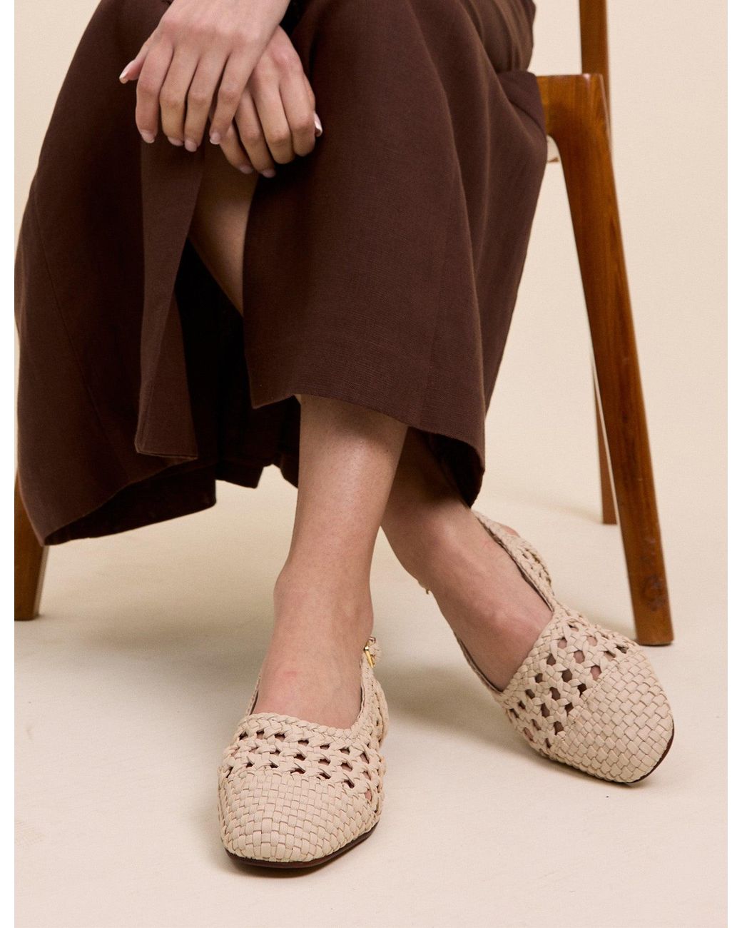 Nobody's Child Natural Woven Leather Slingback Flats