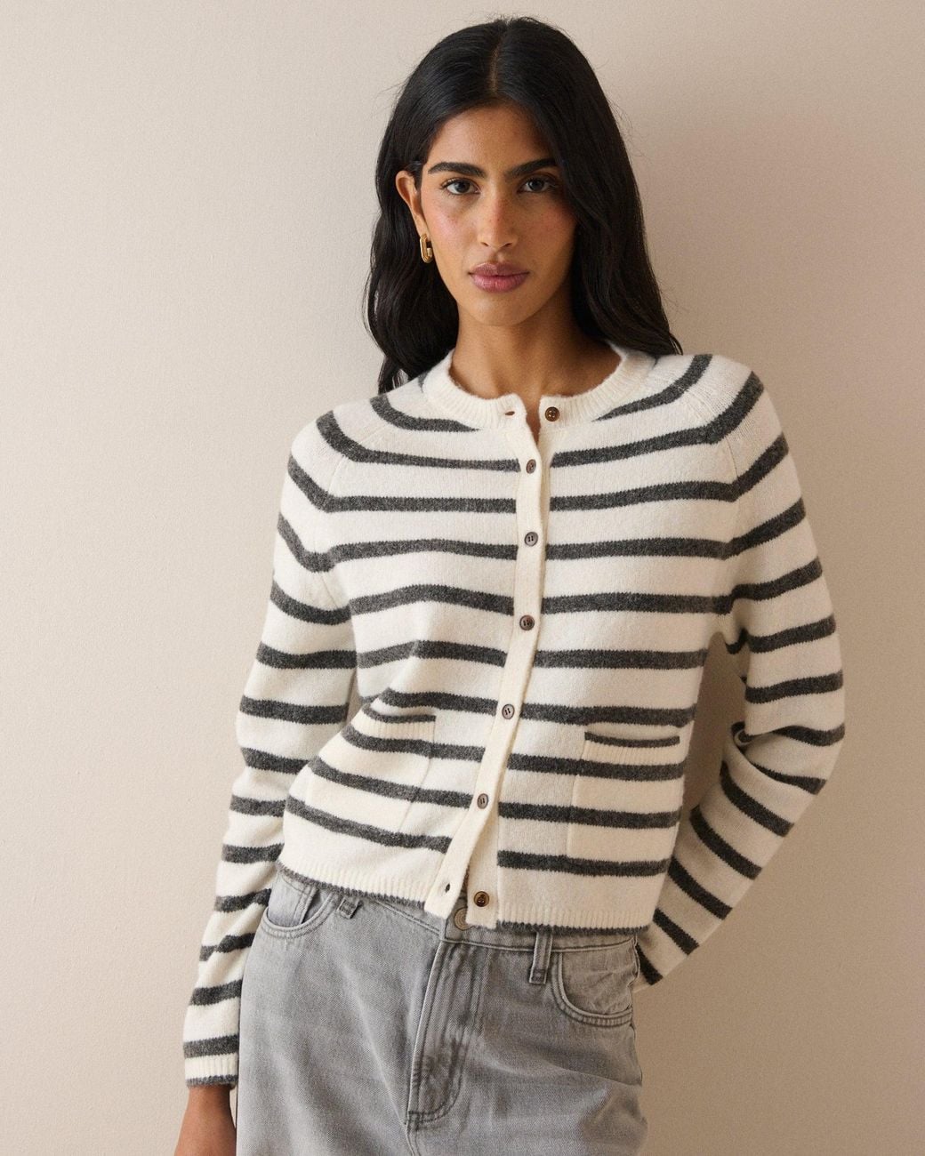 Nobody's Child Brown And Patch Pocket Cardigan