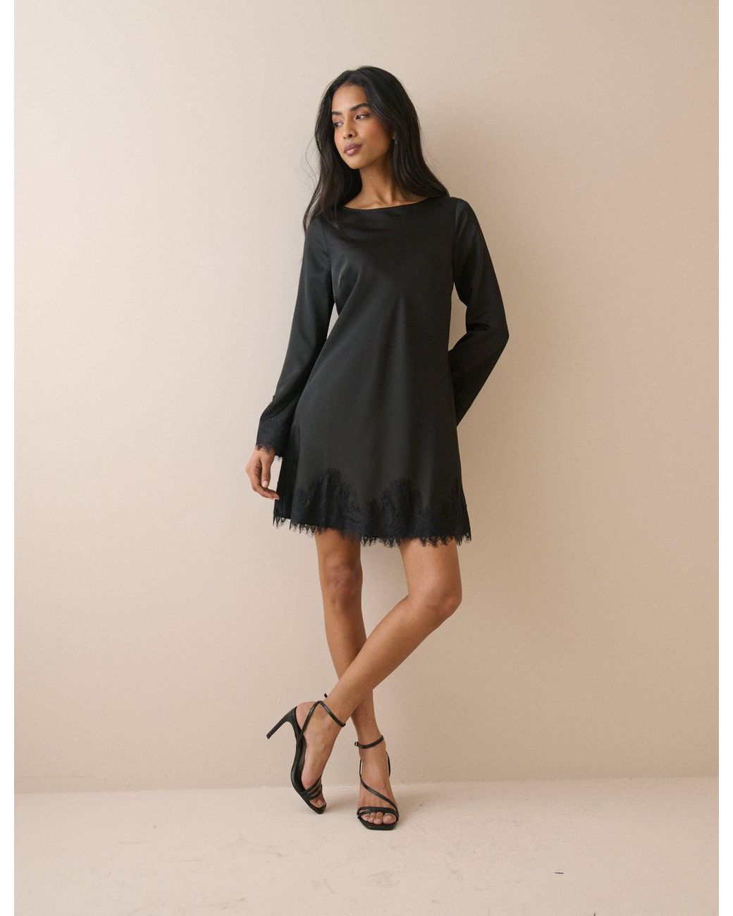 Nobody's Child Natural Lace Trim Satin Kamari Mini Dress