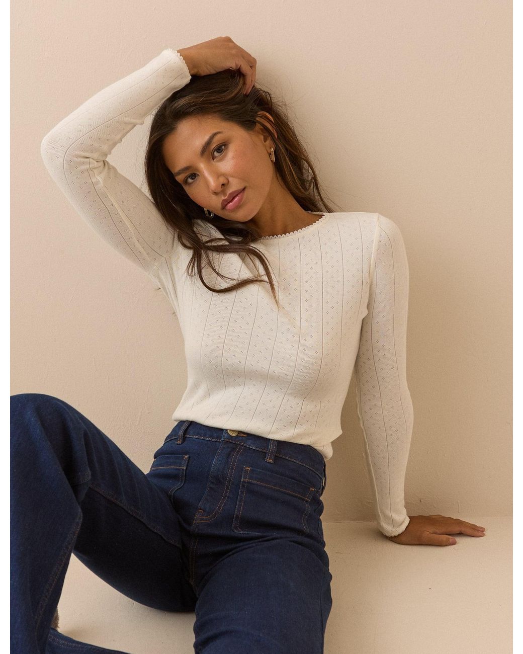 Nobody's Child Blue Pointelle Long Sleeve Top