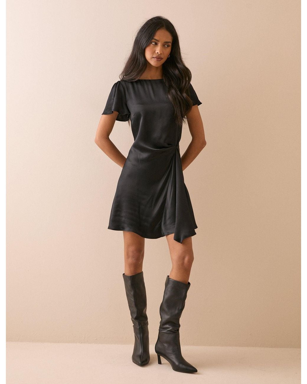 Nobody's Child Natural Gathered Satin Krina Mini Dress