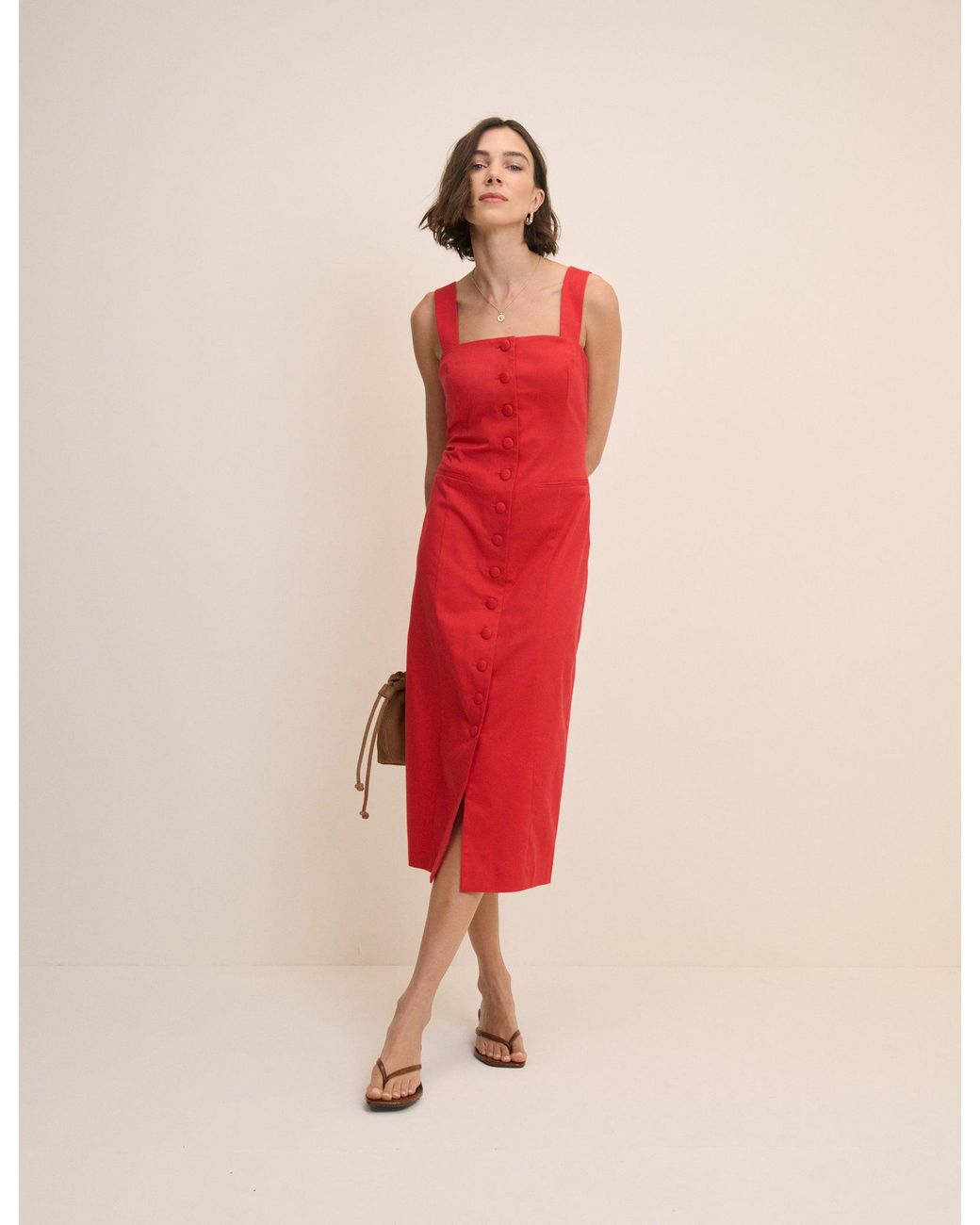Nobody's Child Red Square Neck Button Front Dress
