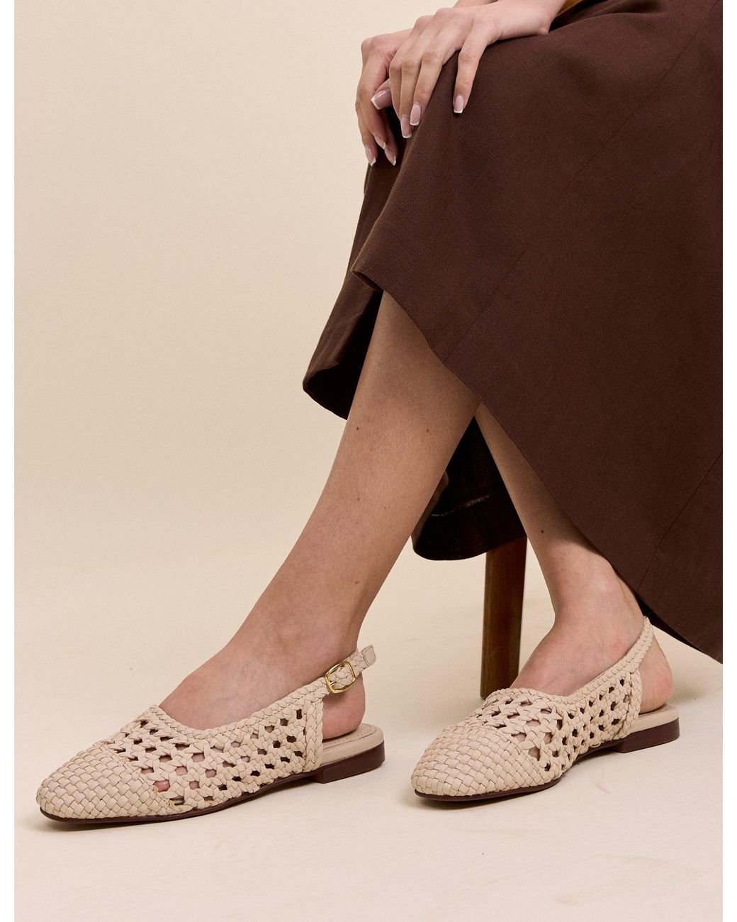Nobody's Child Natural Woven Leather Slingback Flats