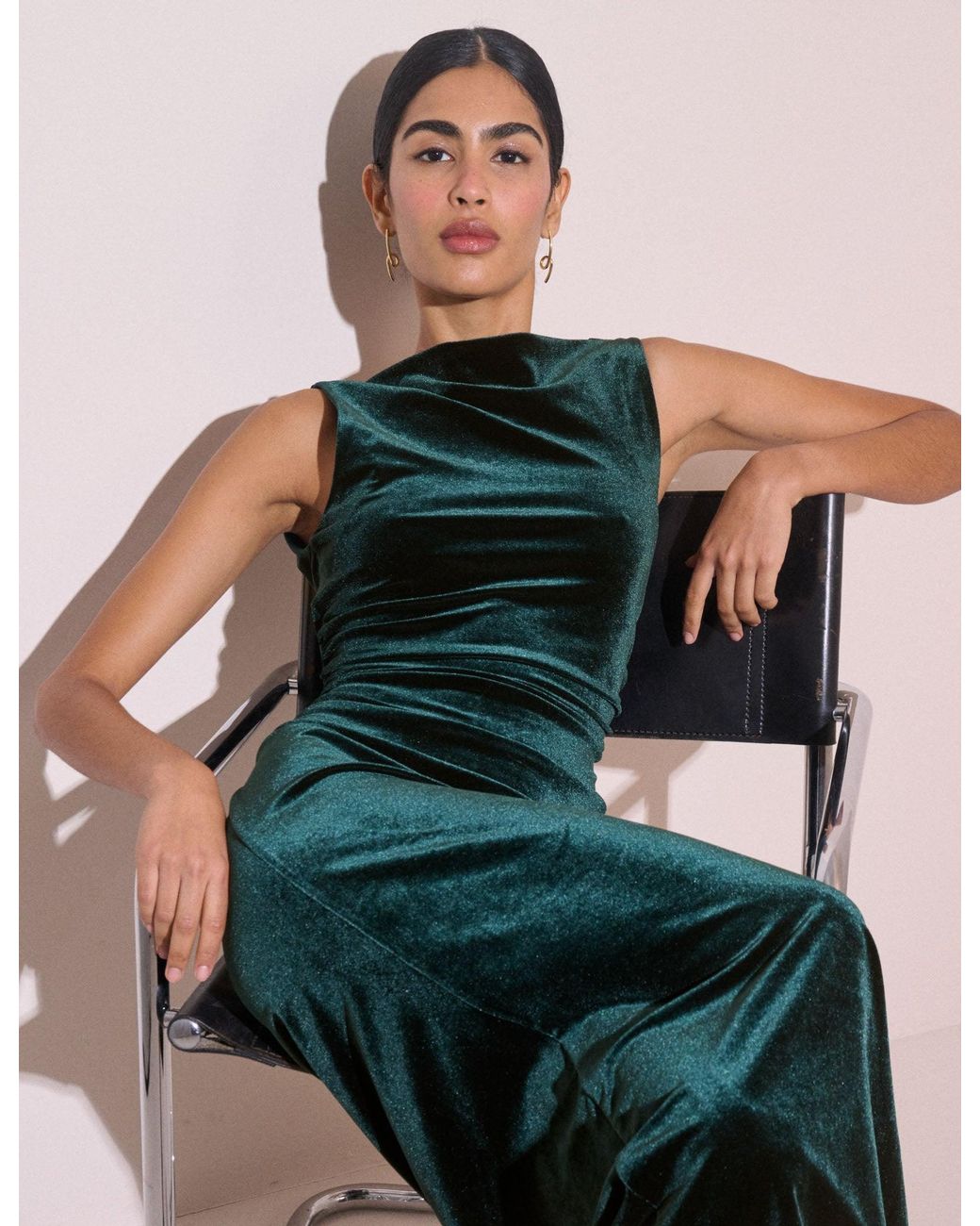 Nobody's Child Green Emerald Velvet Margot Midi Dress