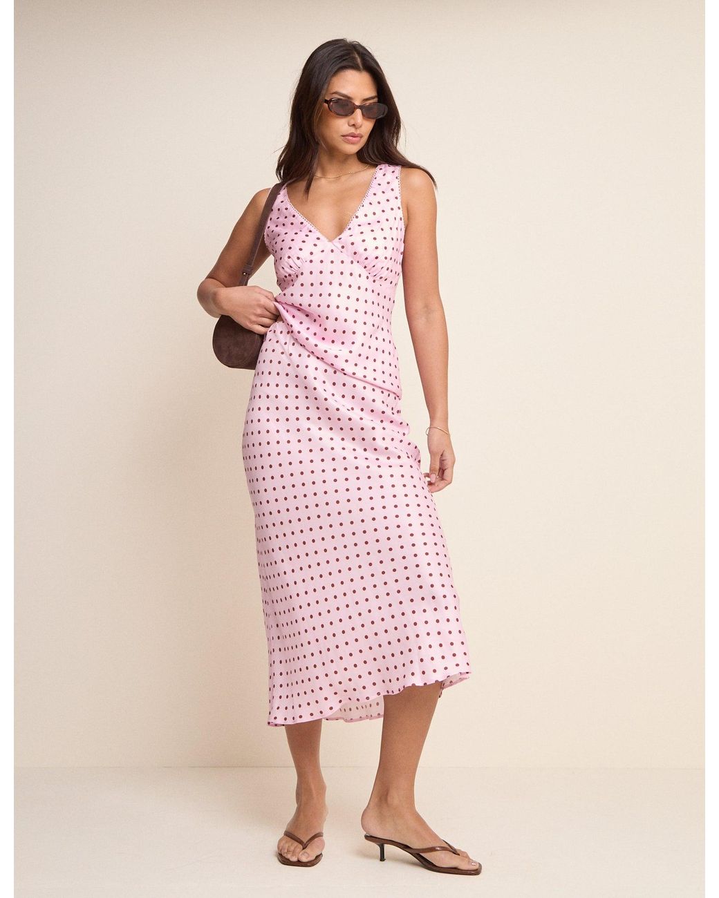 Nobody's Child Pink And Polka Dot Satin Midi Skirt