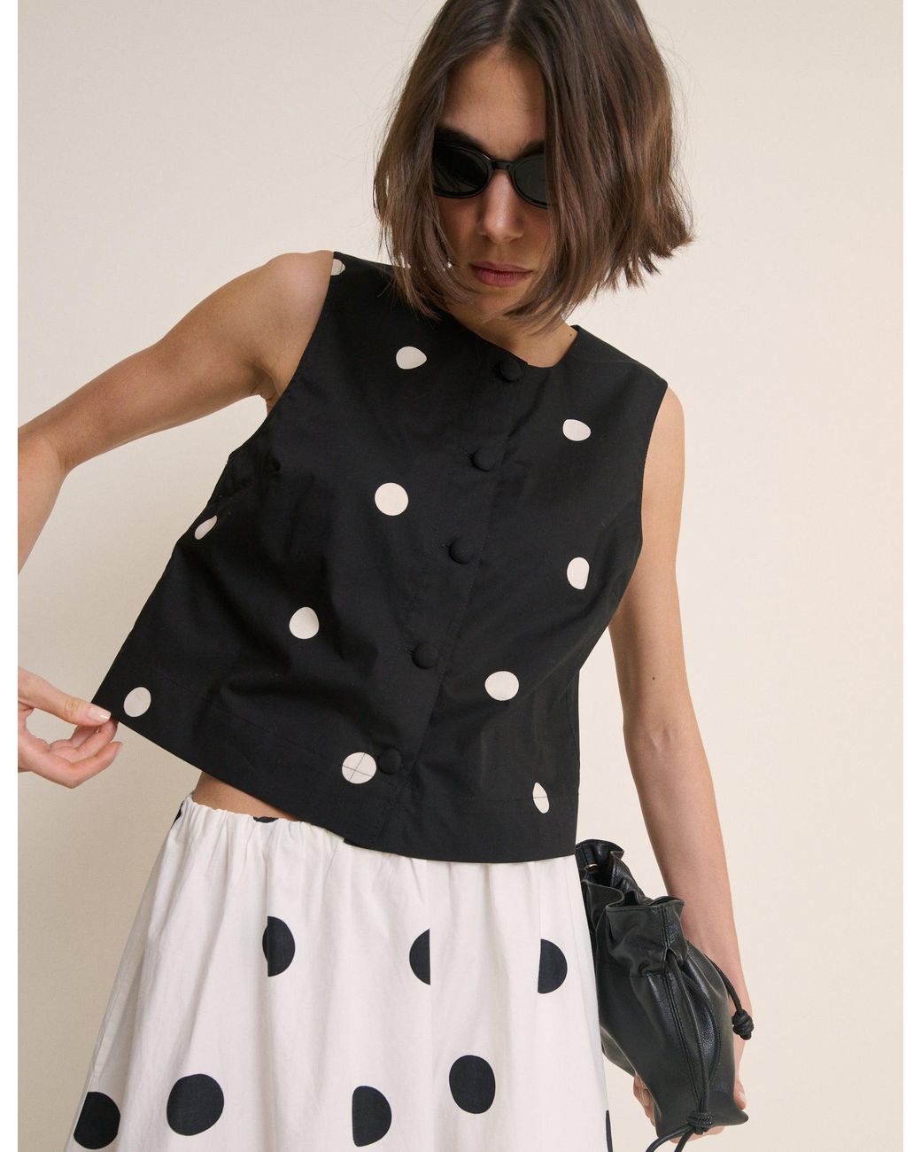 Nobody's Child Natural Polka Dot Button Front Top