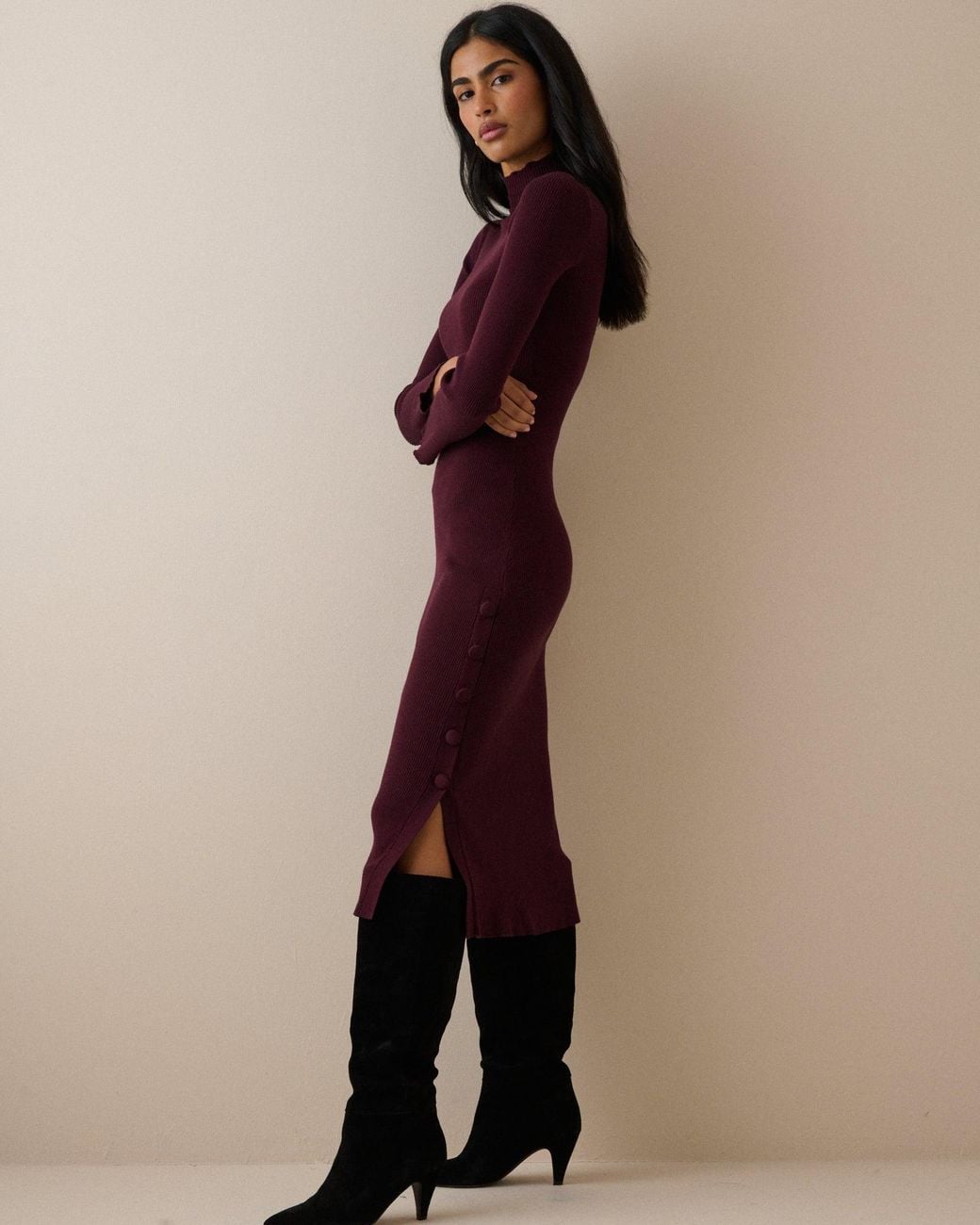 Nobody's Child Purple Ribbed Knitted Midi Dress