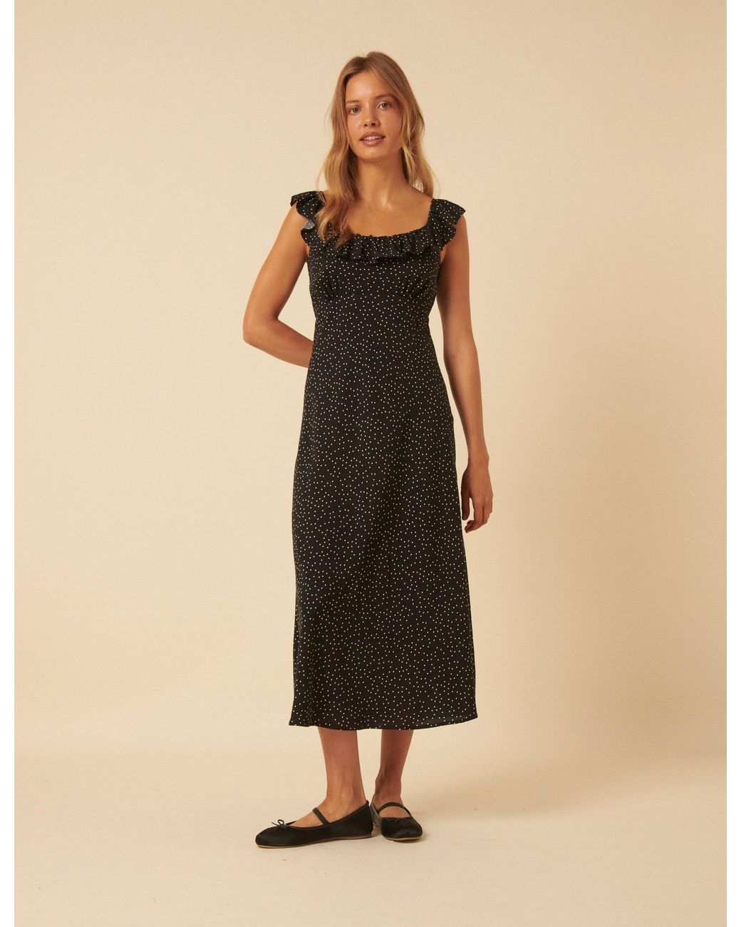 Nobody's Child Natural Polka Dot Round Neck Libby Midi Dress