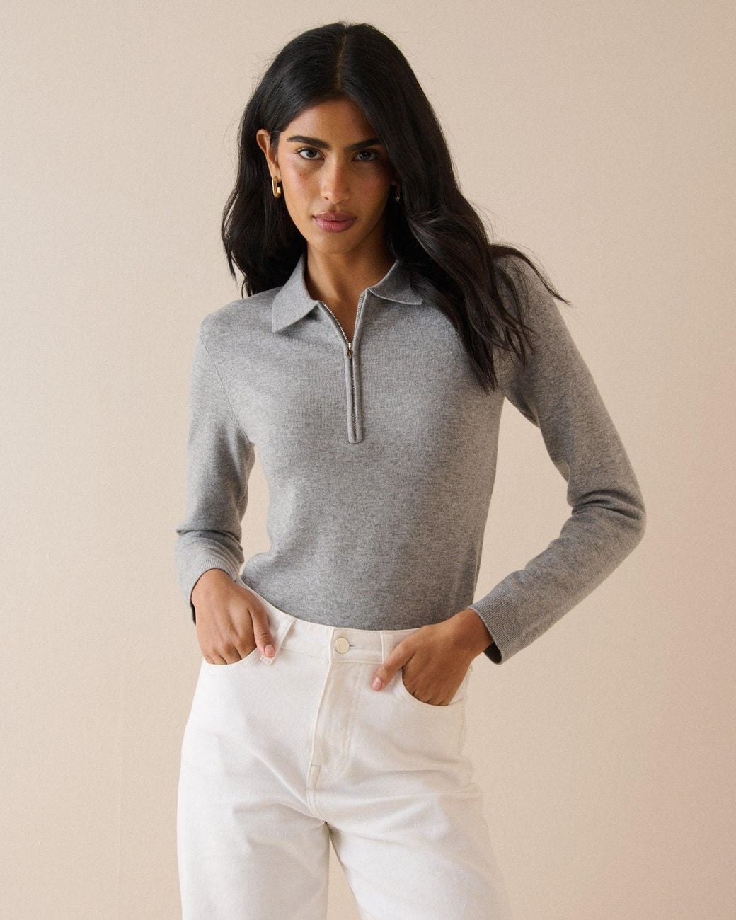 Nobody's Child Gray Half Zip Polo Top