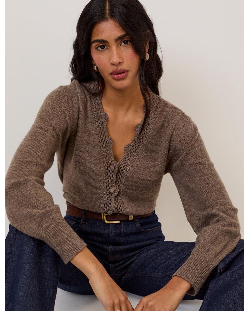 Nobody's Child Blue Wool Blend Crochet Trim Elodie Cardigan