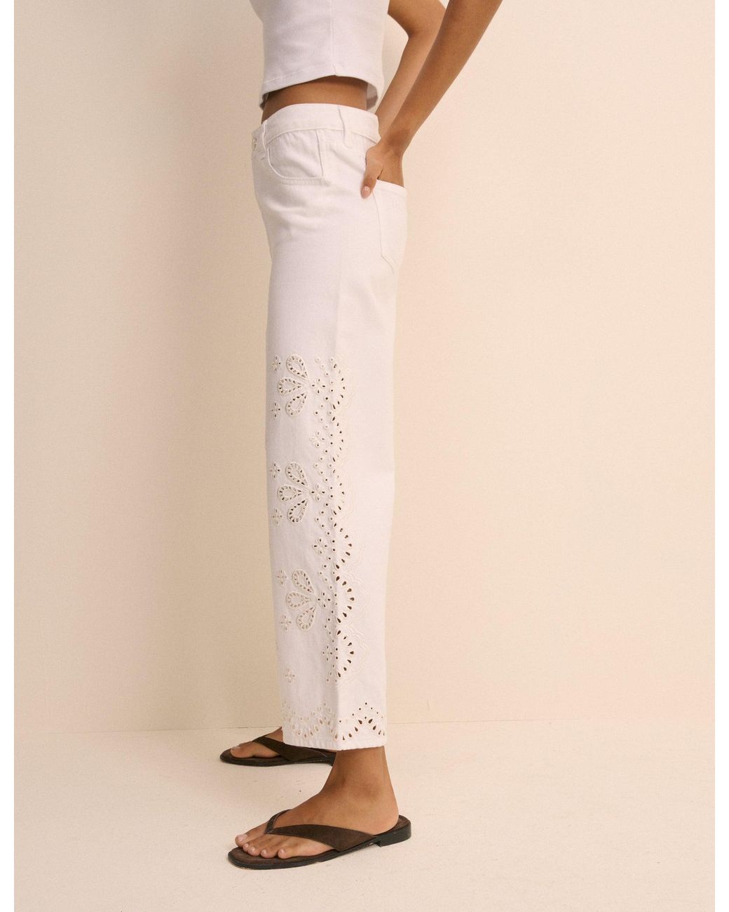 Nobody's Child Natural Embroidered Leyton Boyfriend Jeans