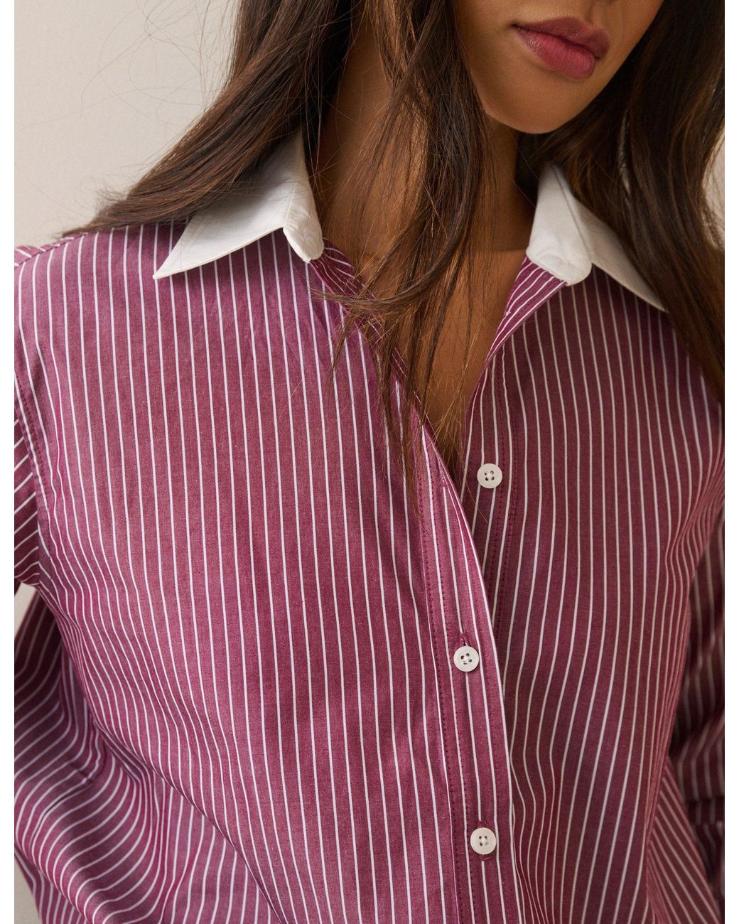 Nobody's Child Purple Burgundy Pinstripe Contrast Collar Shirt