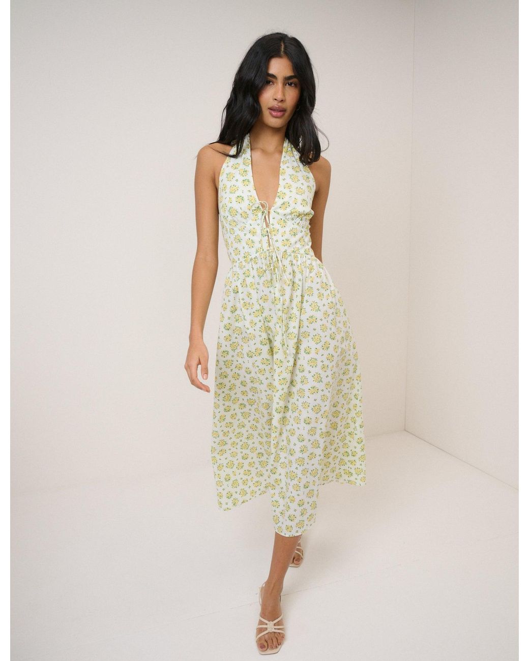 Nobody's Child Natural Floral Halterneck Lilijana Midi Dress