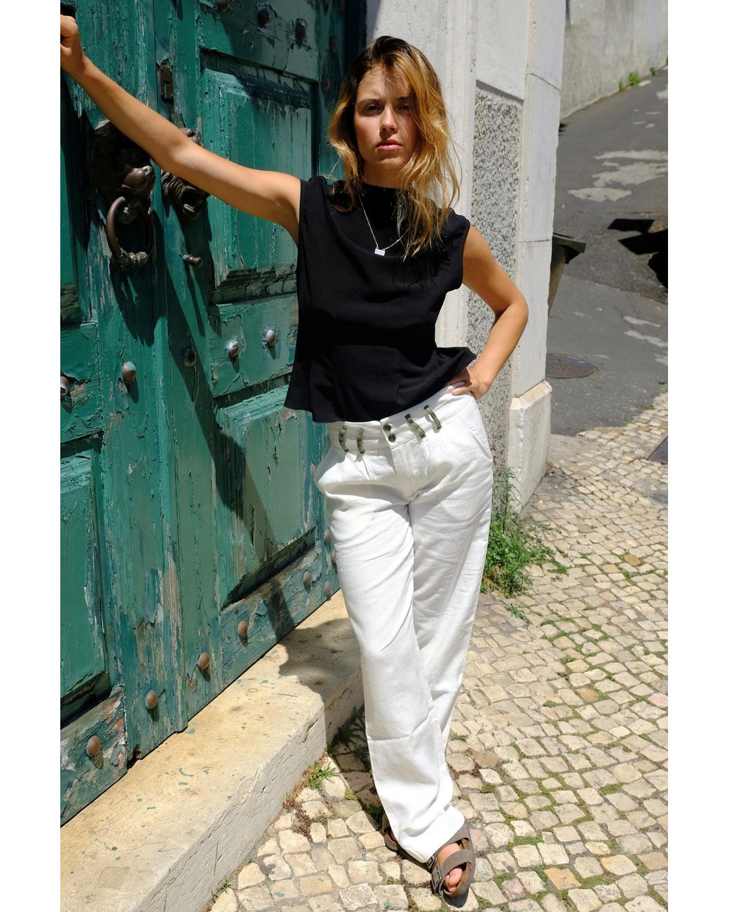 No Emotions UK Green Linen Trousers