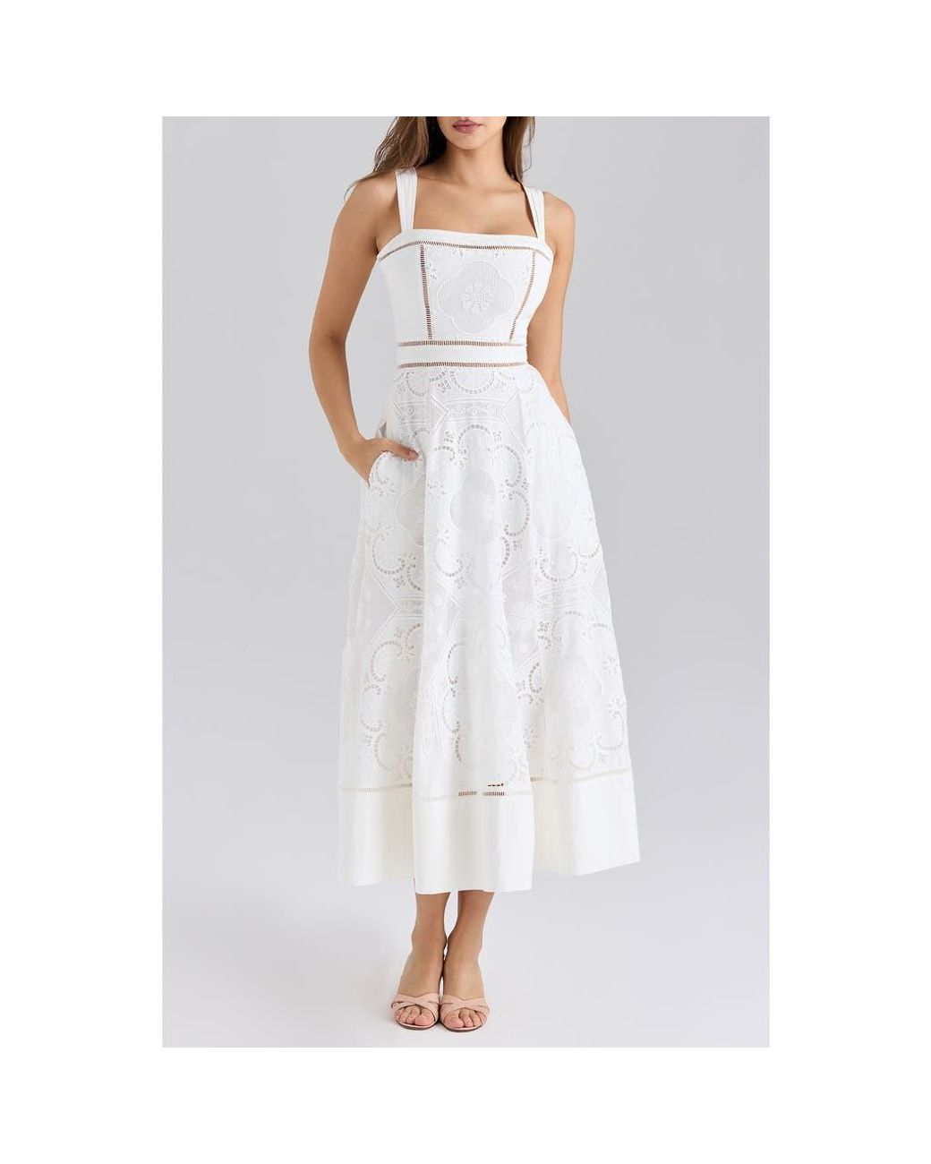 House Of Cb Ava Embroidered A-Line Dress in White