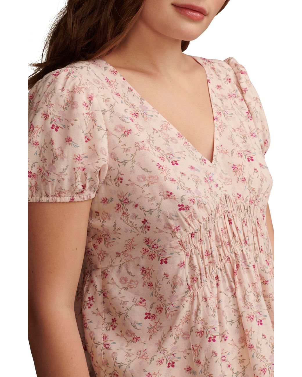 Lucky Brand Floral Print Short Sleeve Top in Brown