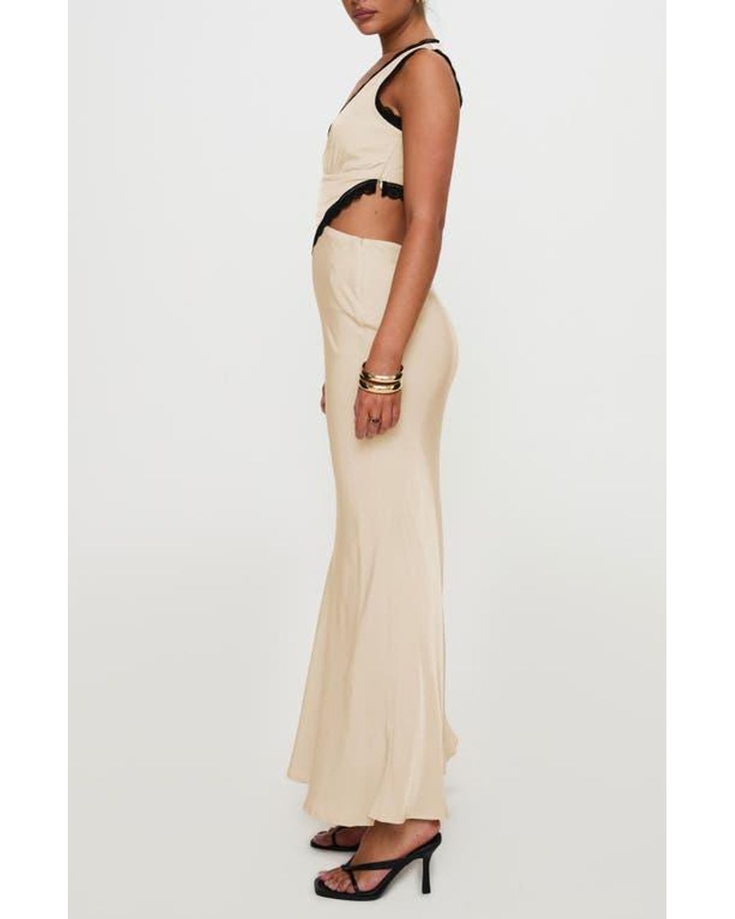 Princess Polly Keila Lace Trim Maxi Slipdress in Natural | Lyst