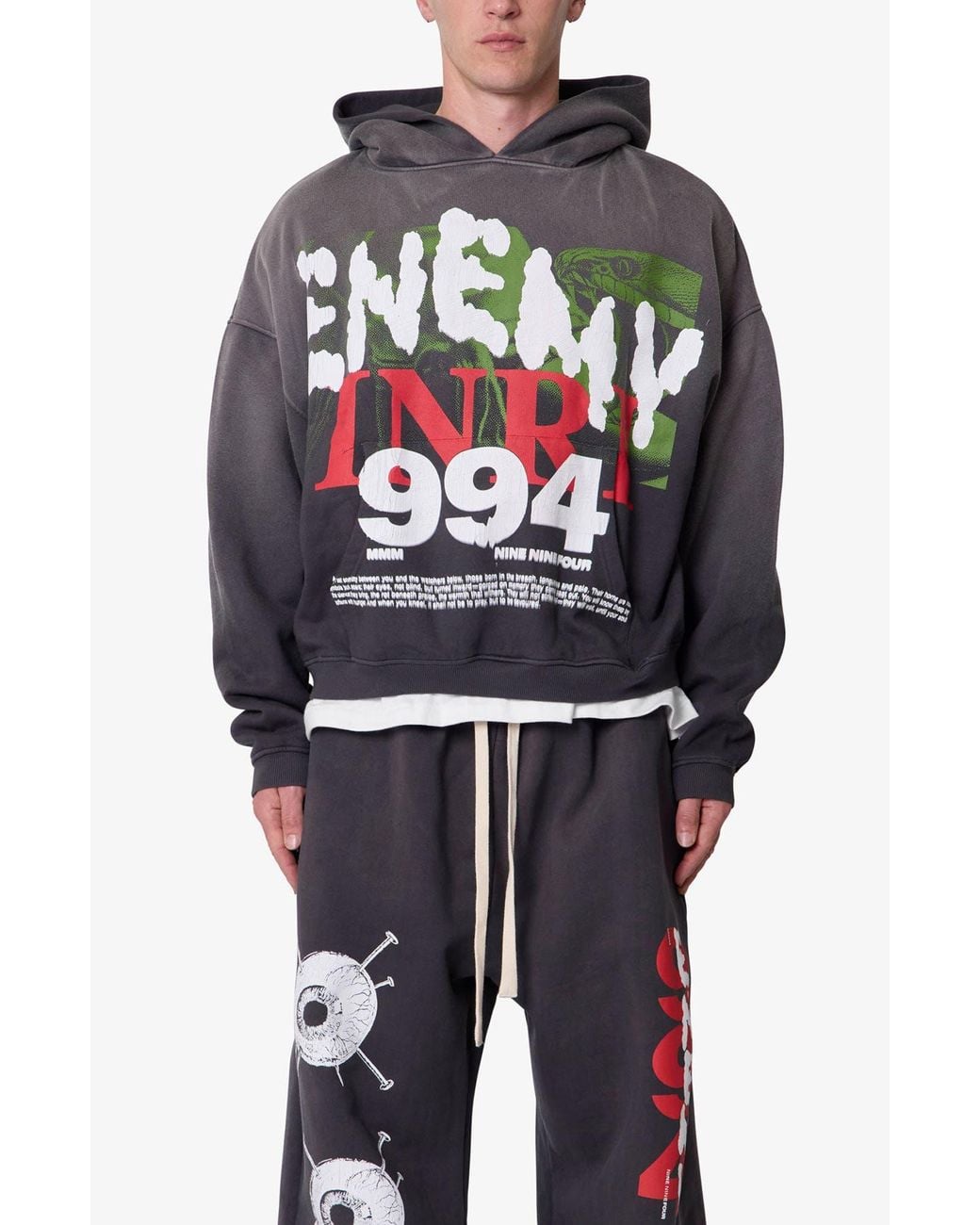MNML Blue Enemy Oversize Cotton Pullover Hoodie for men