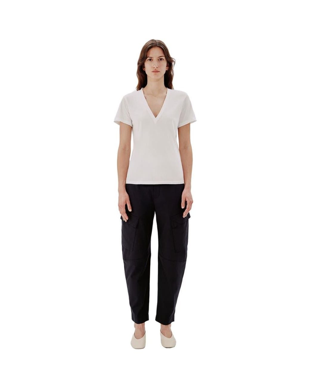 Another Tomorrow White Organic Cotton V-Neck Tee