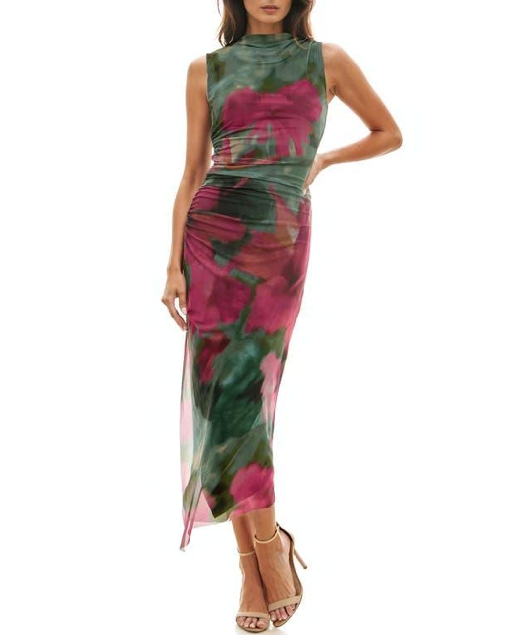 floral mesh homecoming dress Sloane Floral Mesh High Slit Mermaid Dress