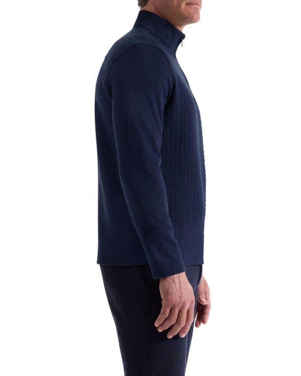 Bugatchi Blue Waffle Quarter Zip Cotton Blend Pullover for men