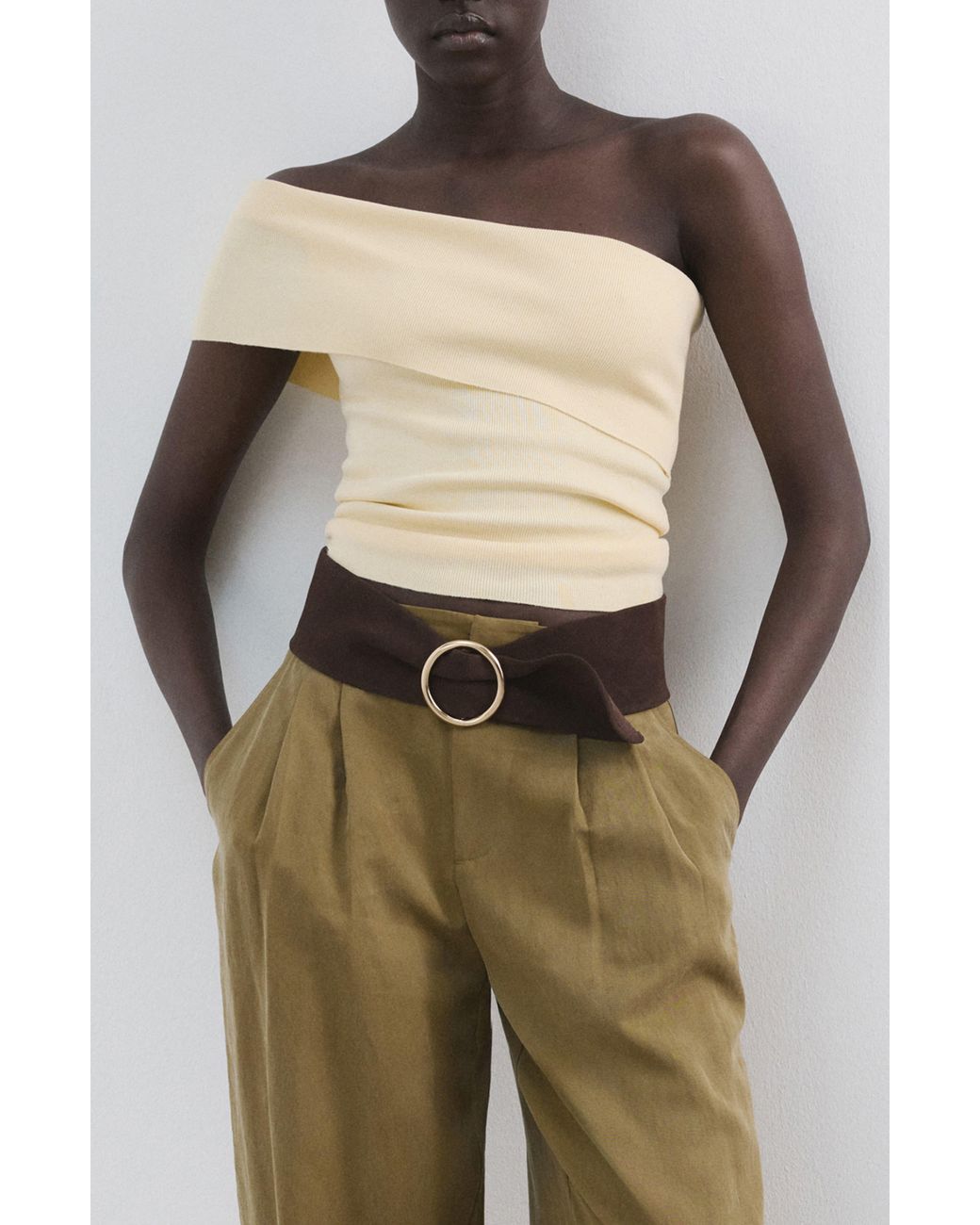 Mango Green Off The Shoulder Rib Top