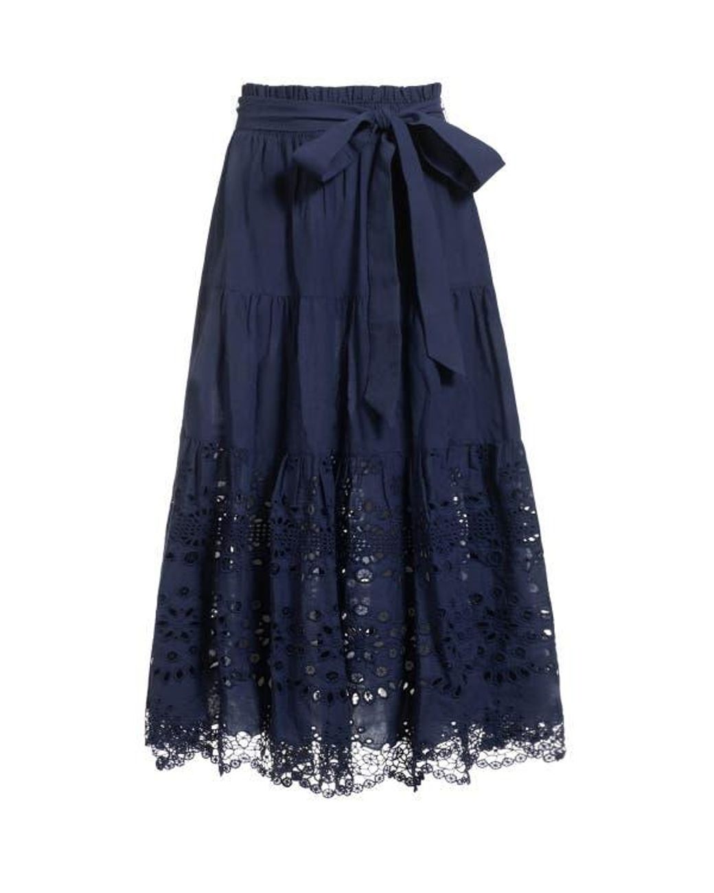 Change of Scenery Blue Jenni Tiered Belted Eyelet Smock Waist Skirt