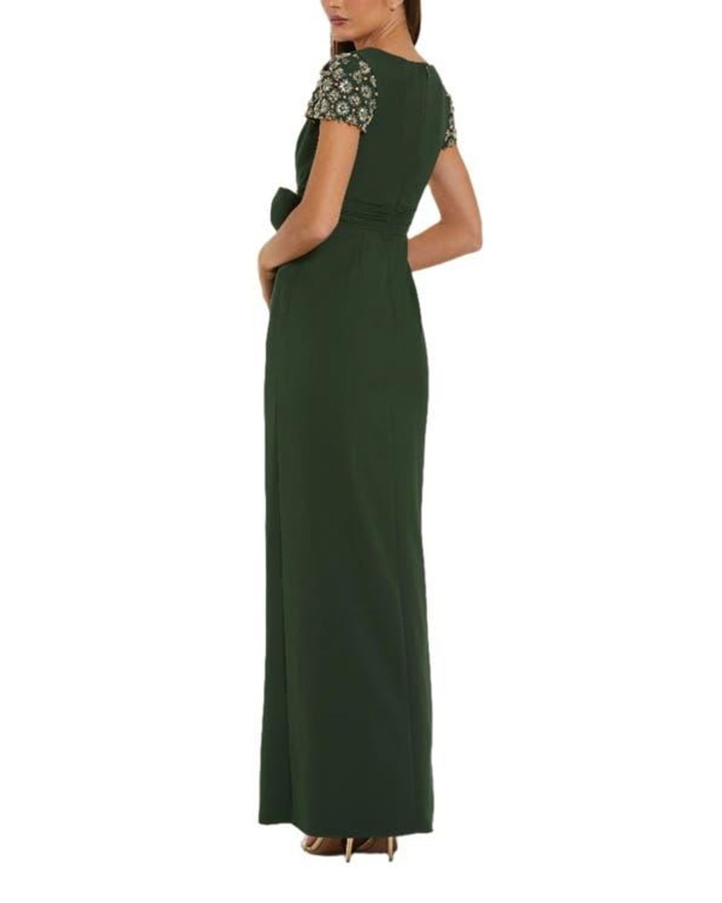 green emerald velvet dress Mac Duggal Sequined Long-Sleeve Illusion Gown