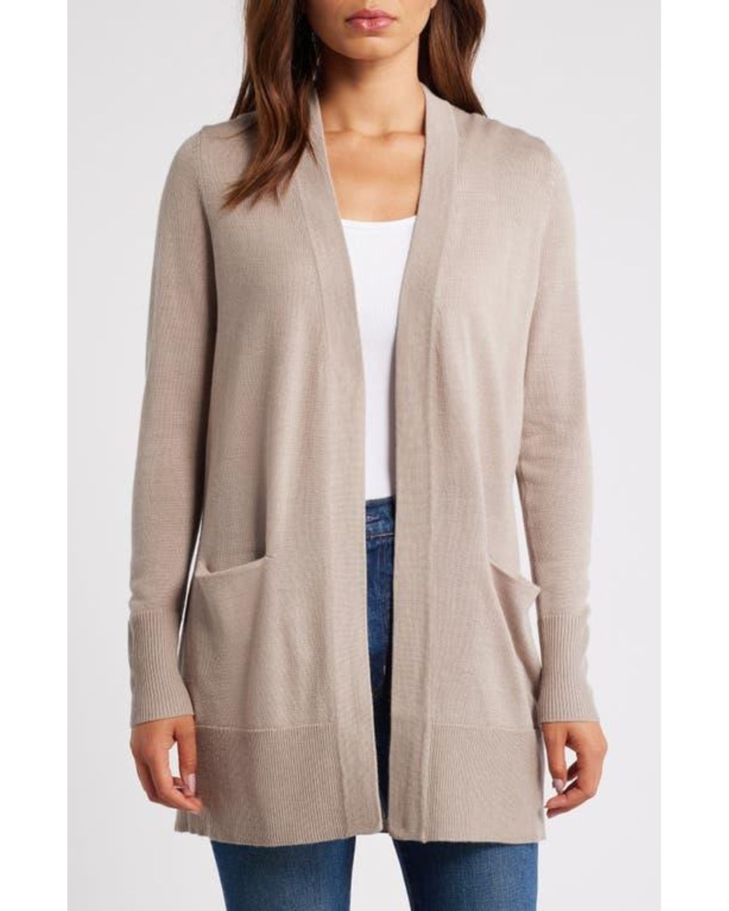 Caslon Everyday Open Front Cardigan in Natural Lyst