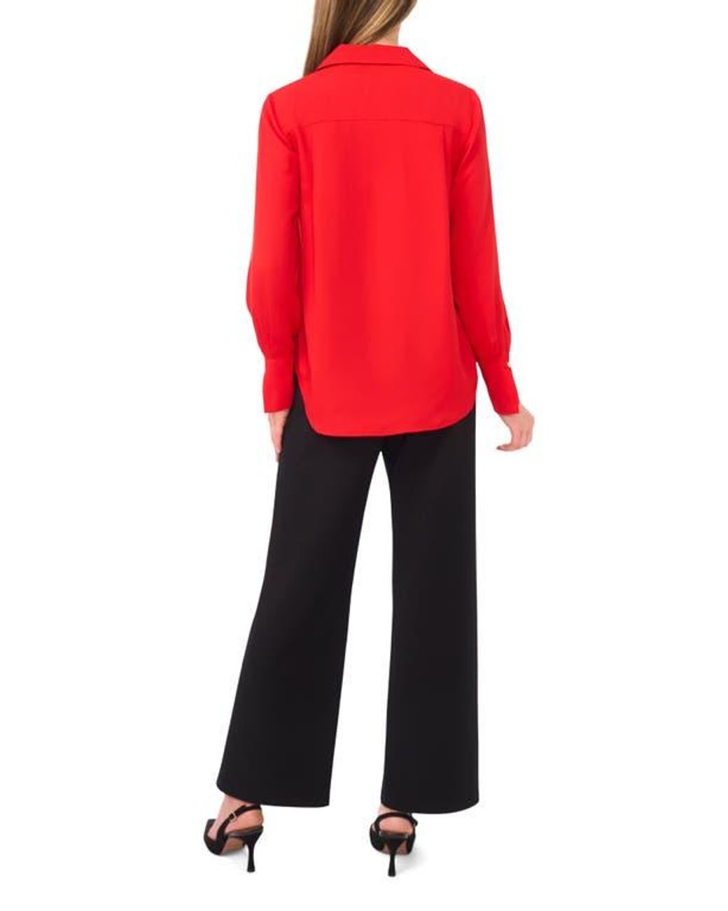 Halogen® Red Split Cuff Button-Up Top